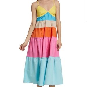 Staud Cleo Tiered Poplin Midi Dress